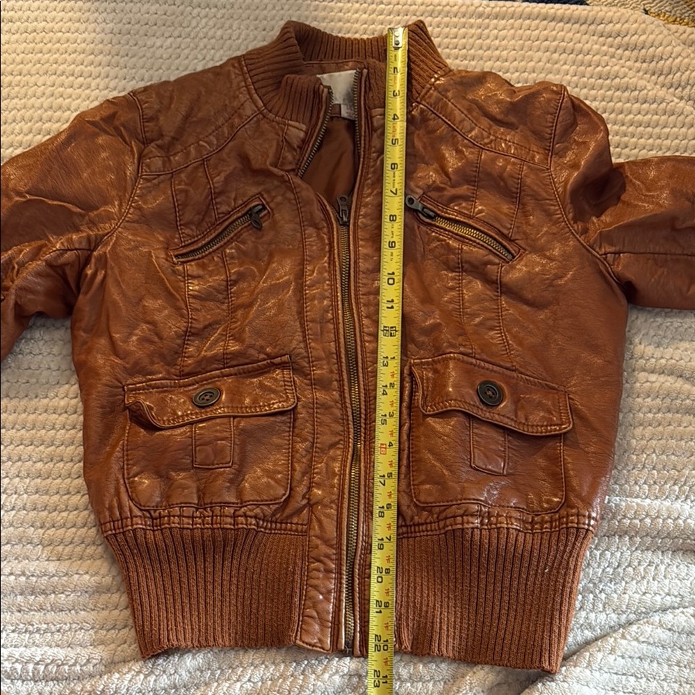 Women’s Brown Pleather Bomber Jacket - Picture 5 of 5